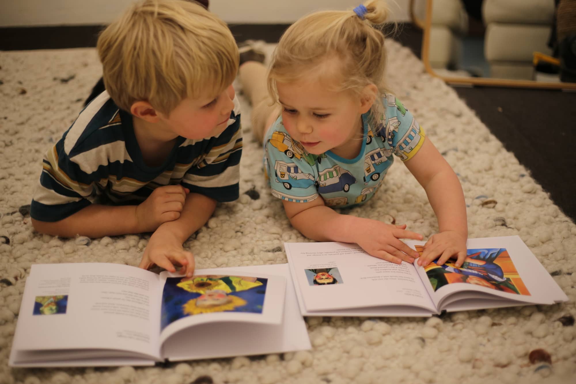 Kids reading personalized art books